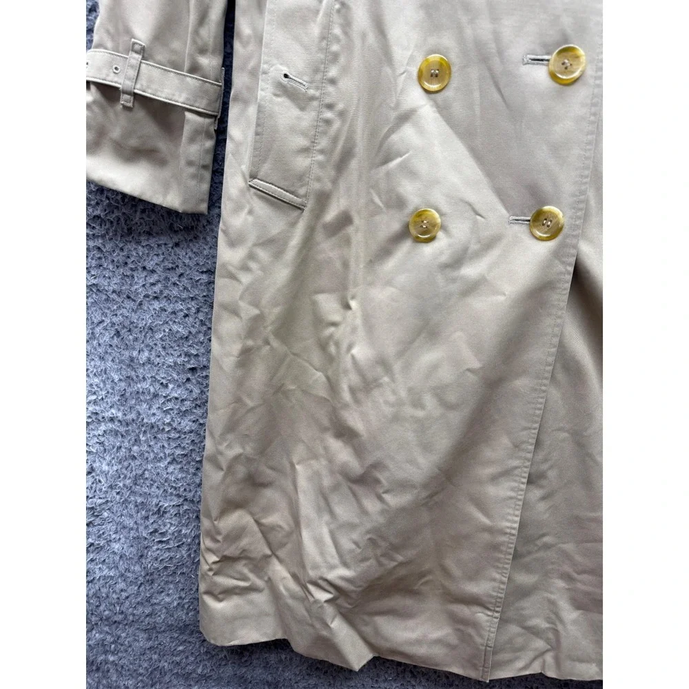 Vintage 90s Burberrys Double-Breasted Trench Coat Khaki Womens Size Petite S/M - Picture 3 of 16